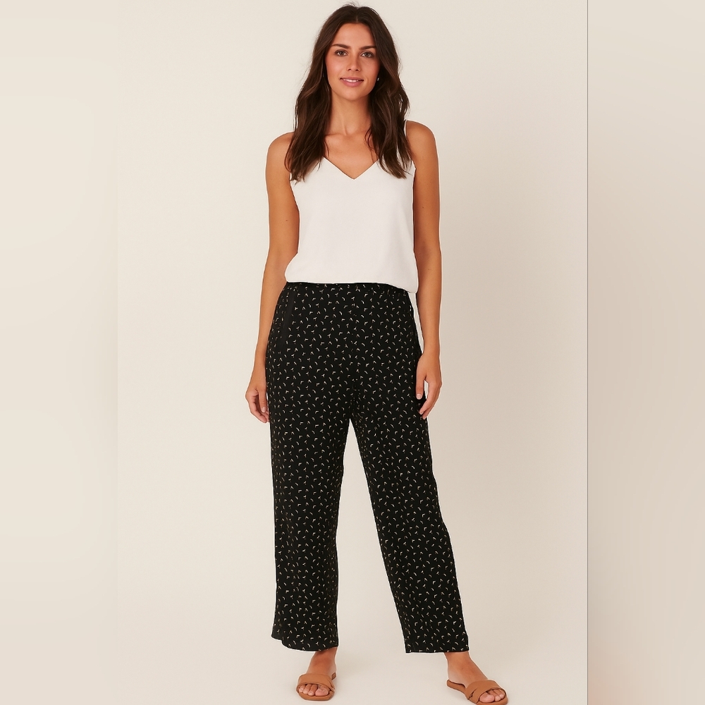 Lafayette 148 New York Designer Luxury 100%Silk Black Design‎ Pants Size Large